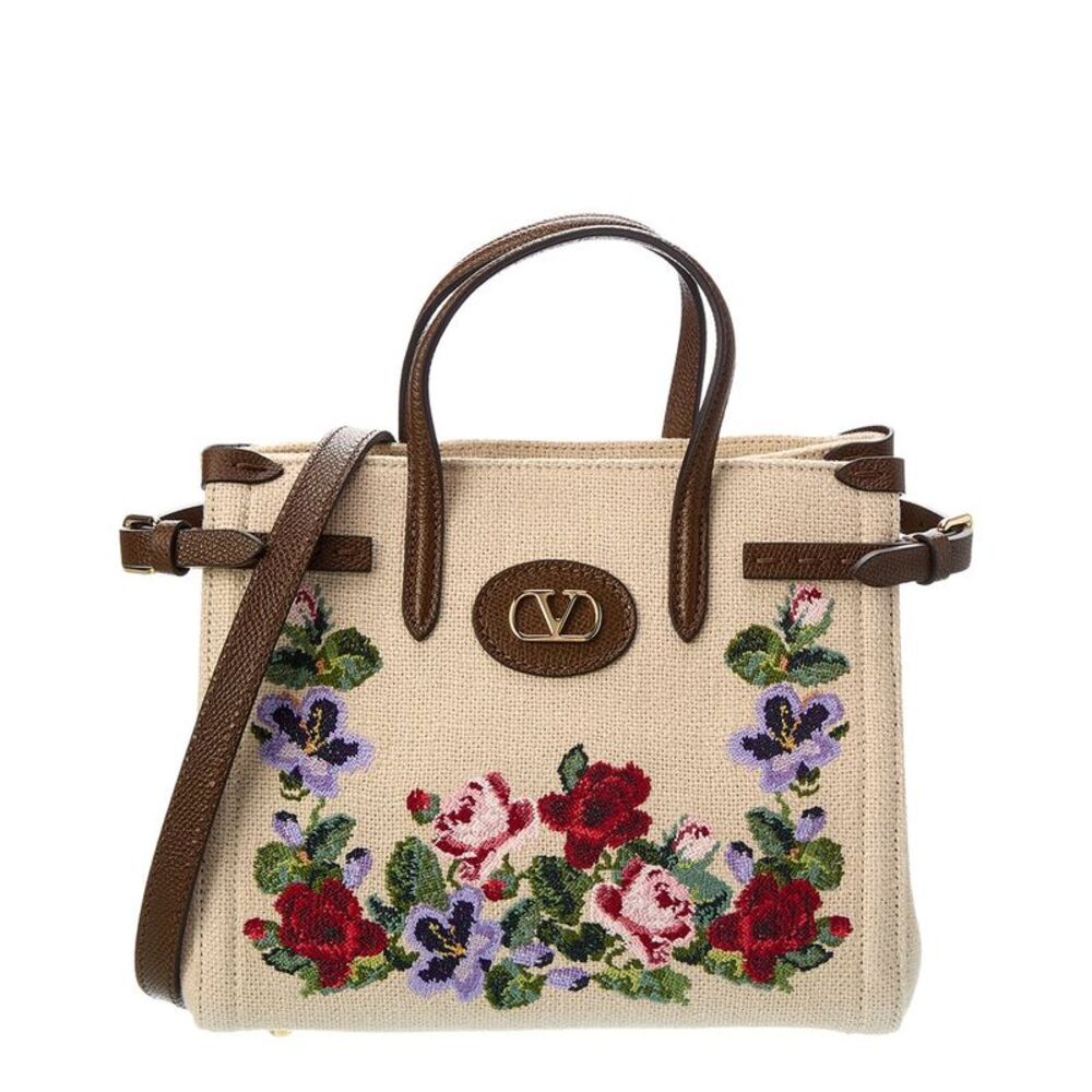 Valentino Antibes Small Canvas & Leather Tote, Brown